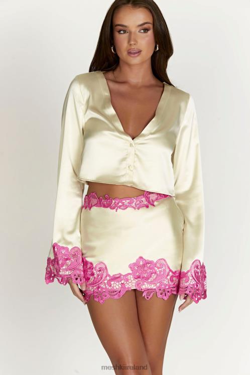 Meshki Niamh Flare Sleeve Crop Top With Lace Clothing Nude 6DX221005