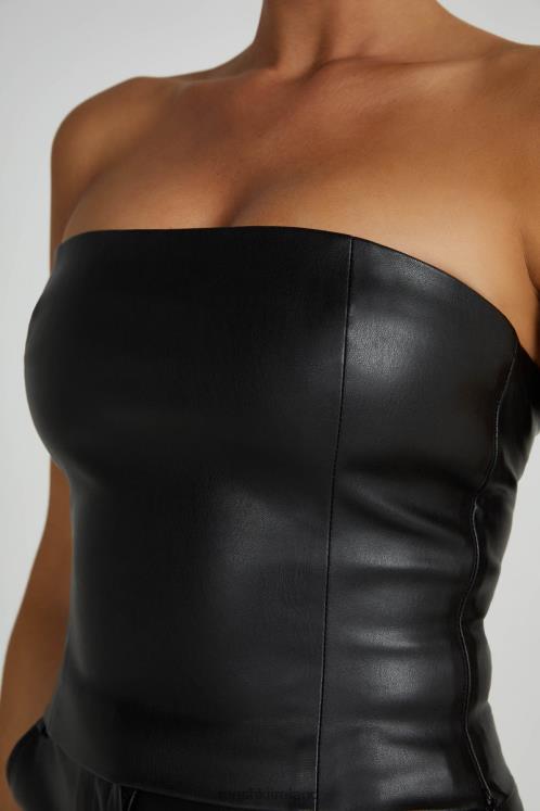 Meshki Pamela Faux Leather Strapless Crop TopClothing Black 6DX22819