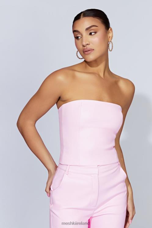 Meshki Pamela Faux Leather Strapless Crop Top Clothing Baby Pink 6DX221076
