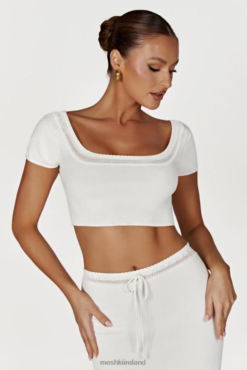 Meshki Penelope Pointelle Knit Crop Top Clothing White 6DX22904