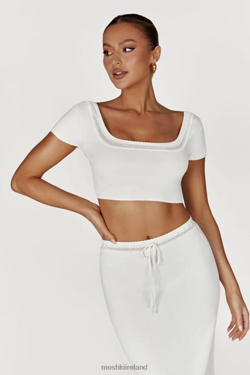 Meshki Penelope Pointelle Knit Crop Top Clothing White 6DX22904
