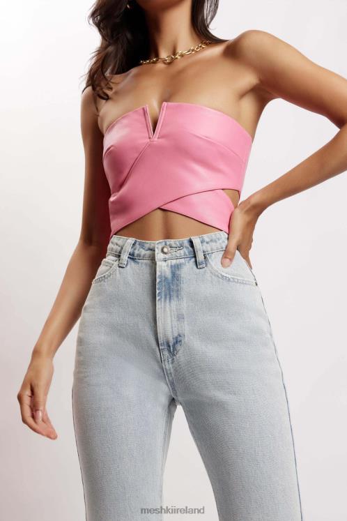 Meshki Perrie Faux Leather Cut Out Crop Top Clothing Pink 6DX221171