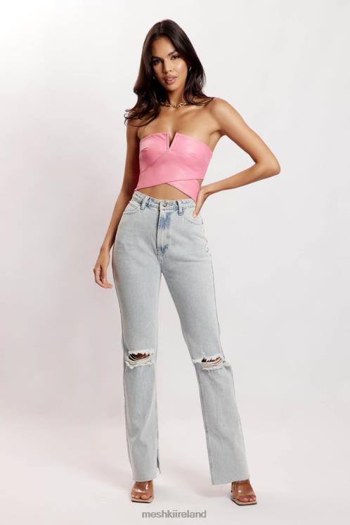 Meshki Perrie Faux Leather Cut Out Crop Top Clothing Pink 6DX221171