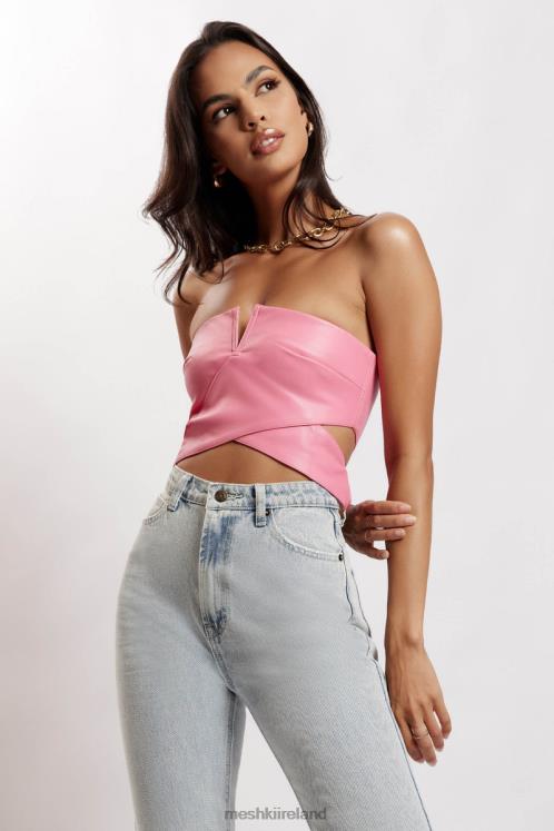 Meshki Perrie Faux Leather Cut Out Crop Top Clothing Pink 6DX221171