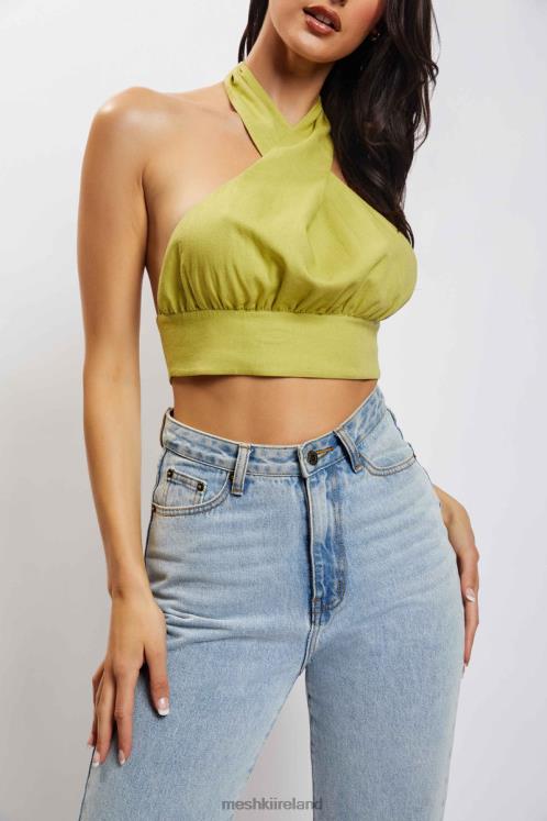 Meshki Piper Halter Neck Linen Crop Top Clothing Apple 6DX221128