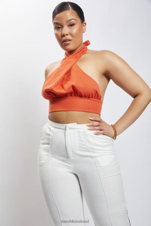 Meshki Piper Halter Neck Linen Crop Top Clothing Terracotta 6DX221114
