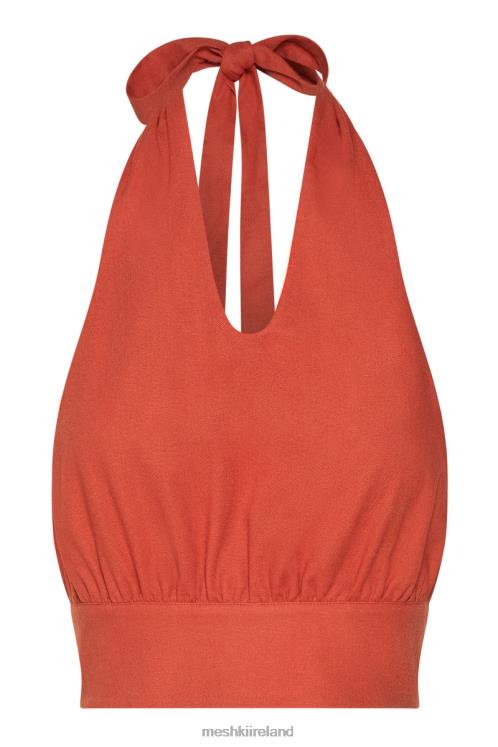 Meshki Piper Halter Neck Linen Crop Top Clothing Terracotta 6DX221114