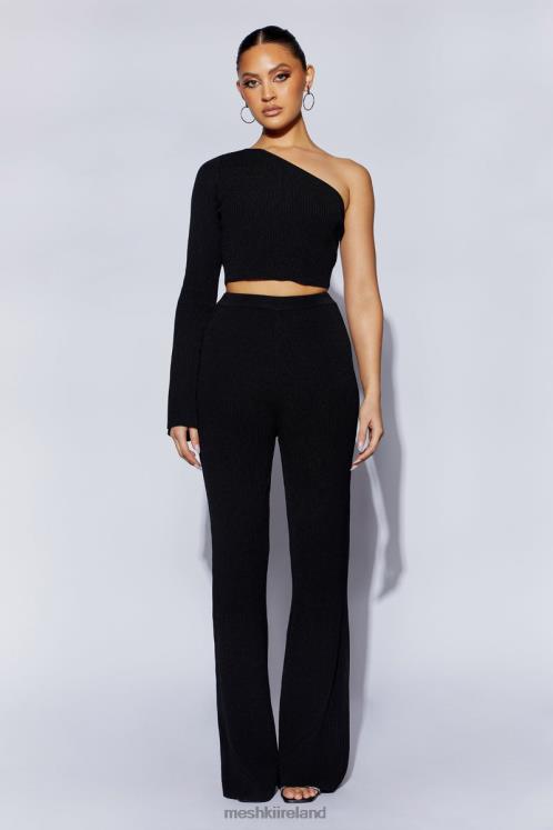 Meshki Rue One Shoulder Flare Sleeve Crop Top Clothing Black 6DX22973