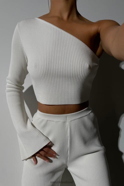 Meshki Rue One Shoulder Flare Sleeve Crop Top Clothing White 6DX22974