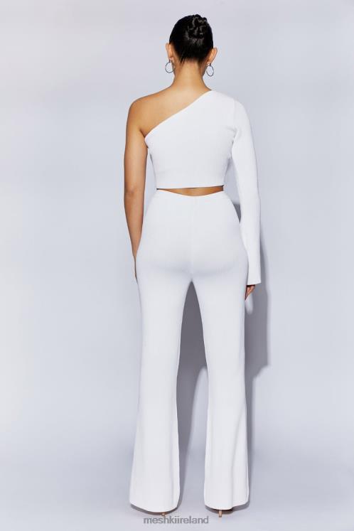 Meshki Rue One Shoulder Flare Sleeve Crop Top Clothing White 6DX22974