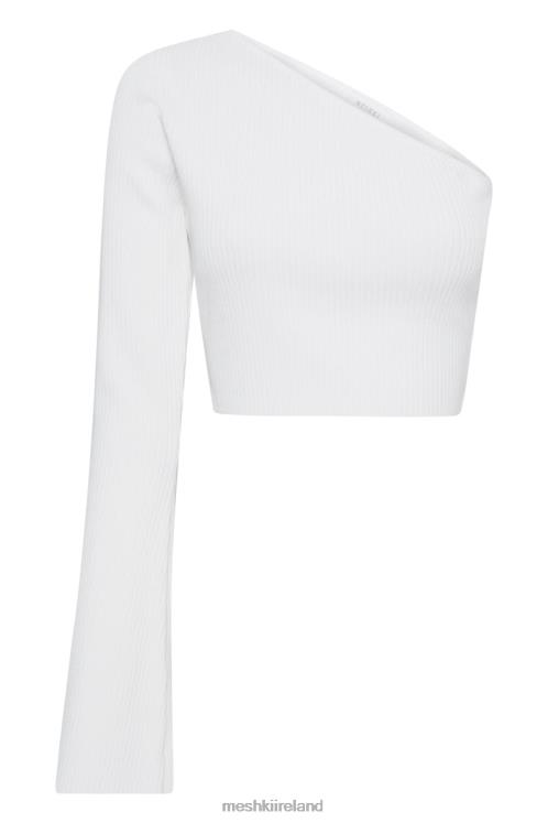 Meshki Rue One Shoulder Flare Sleeve Crop Top Clothing White 6DX22974