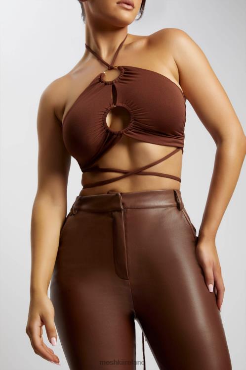 Meshki Sabrina Ruched Halter Crop Top Clothing Chocolate 6DX221169