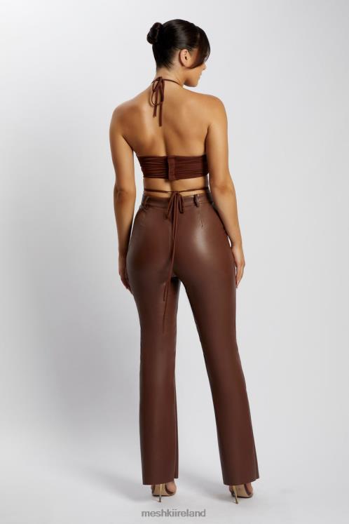 Meshki Sabrina Ruched Halter Crop Top Clothing Chocolate 6DX221169