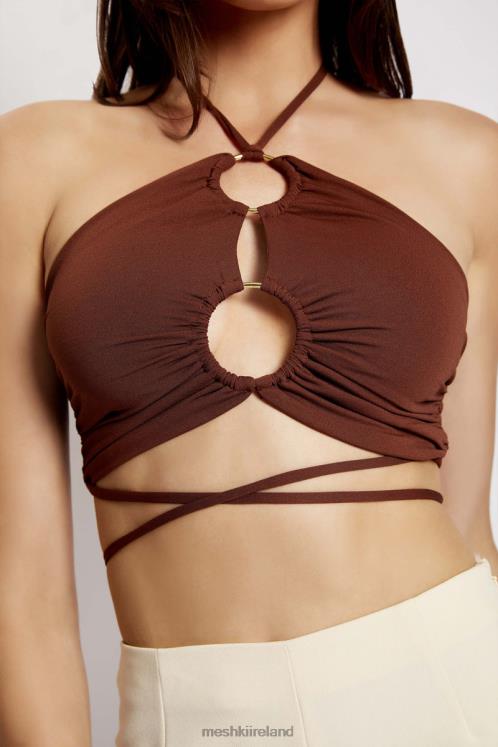 Meshki Sabrina Ruched Halter Crop Top Clothing Chocolate 6DX221169