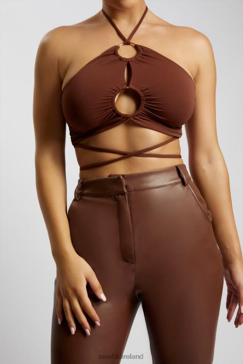 Meshki Sabrina Ruched Halter Crop Top Clothing Chocolate 6DX221169
