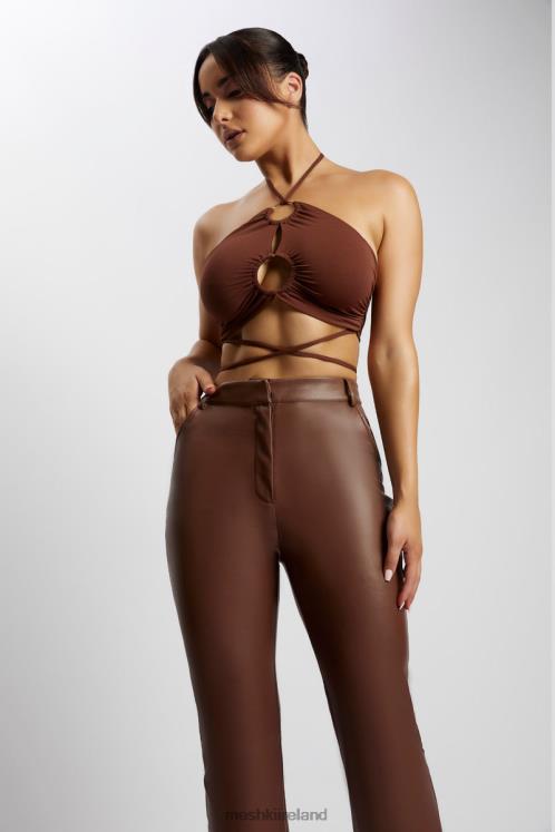 Meshki Sabrina Ruched Halter Crop Top Clothing Chocolate 6DX221169