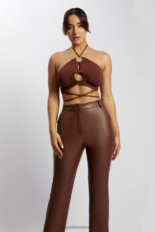 Meshki Sabrina Ruched Halter Crop Top Clothing Chocolate 6DX221169