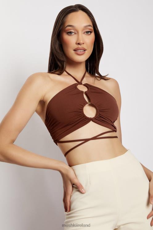 Meshki Sabrina Ruched Halter Crop Top Clothing Chocolate 6DX221169