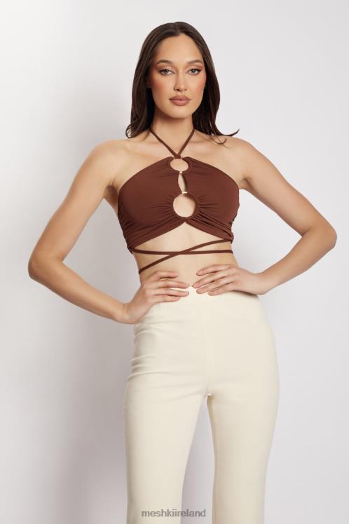 Meshki Sabrina Ruched Halter Crop Top Clothing Chocolate 6DX221169