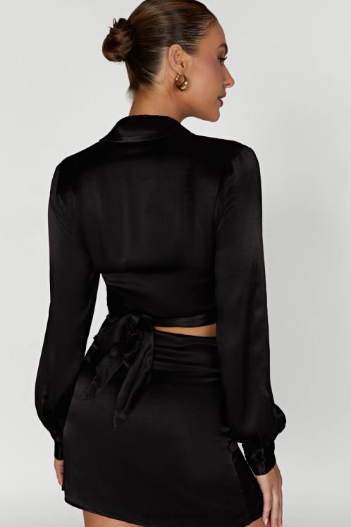 Meshki Amia Satin Wrap Shirt Clothing Black 6DX22931