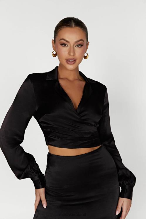 Meshki Amia Satin Wrap Shirt Clothing Black 6DX22931