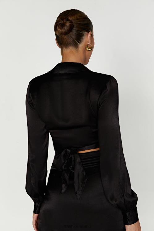 Meshki Amia Satin Wrap Shirt Clothing Black 6DX22931