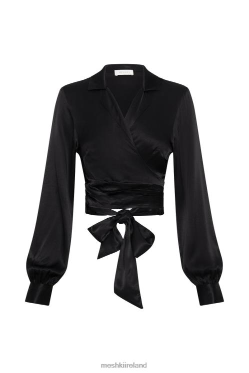 Meshki Amia Satin Wrap Shirt Clothing Black 6DX22931