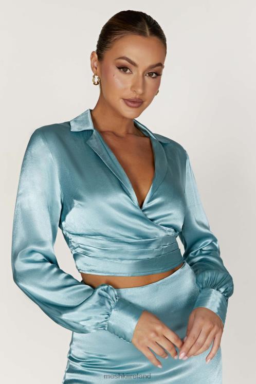 Meshki Amia Satin Wrap Shirt Clothing Powder Blue 6DX221037