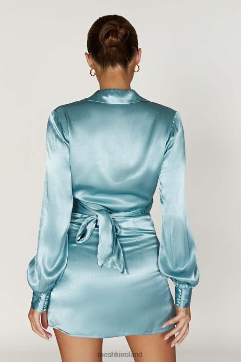 Meshki Amia Satin Wrap Shirt Clothing Powder Blue 6DX221037