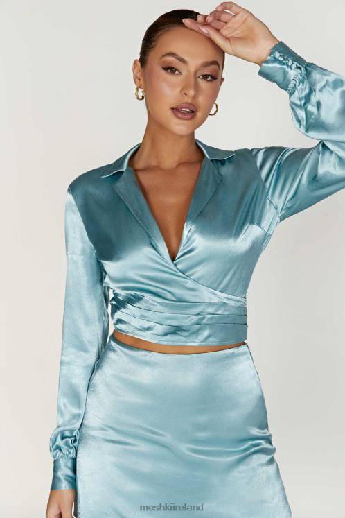 Meshki Amia Satin Wrap Shirt Clothing Powder Blue 6DX221037