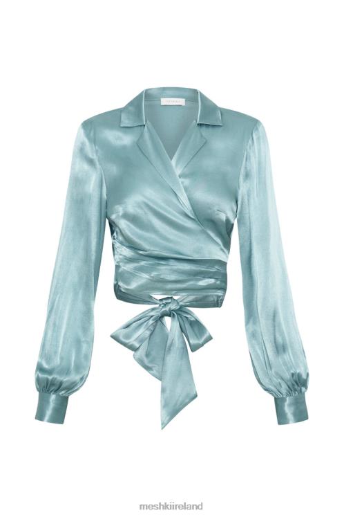 Meshki Amia Satin Wrap Shirt Clothing Powder Blue 6DX221037