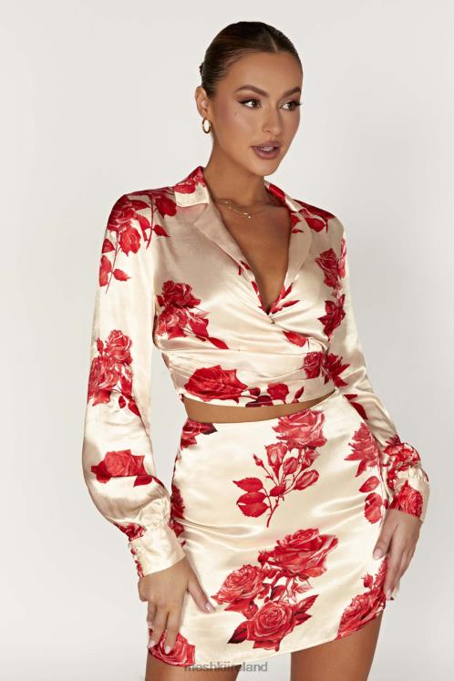 Meshki Amia Satin Wrap Shirt Clothing Rose Print 6DX22911