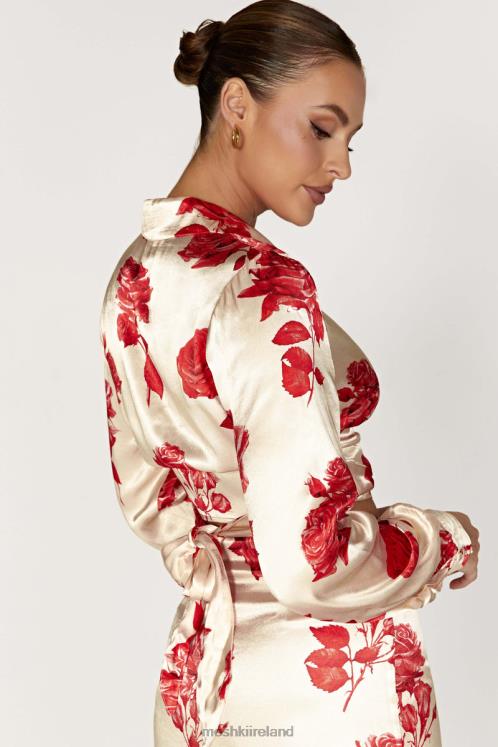 Meshki Amia Satin Wrap Shirt Clothing Rose Print 6DX22911