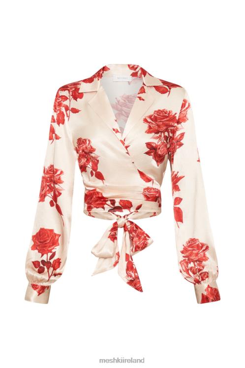 Meshki Amia Satin Wrap Shirt Clothing Rose Print 6DX22911