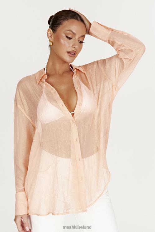 Meshki Molly Oversized Sheer Iridescent Shirt Clothing Peach 6DX221101
