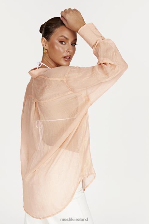 Meshki Molly Oversized Sheer Iridescent Shirt Clothing Peach 6DX221101
