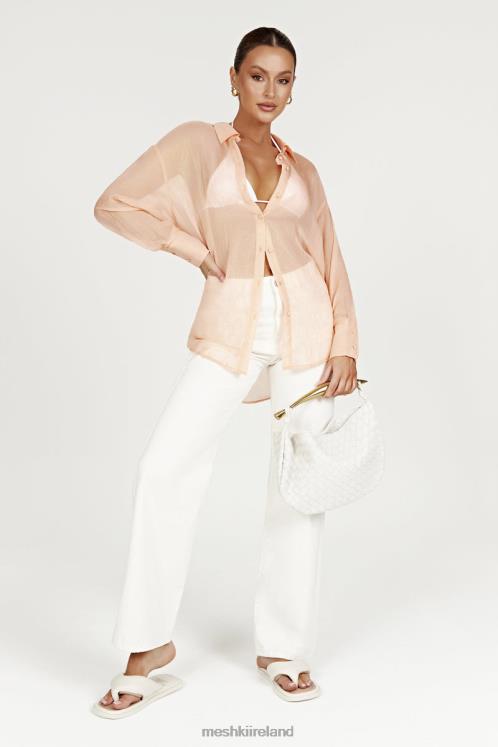 Meshki Molly Oversized Sheer Iridescent Shirt Clothing Peach 6DX221101