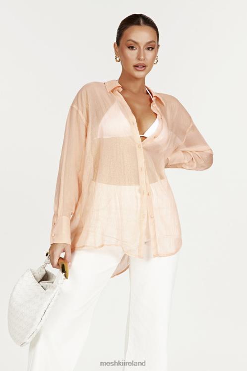 Meshki Molly Oversized Sheer Iridescent Shirt Clothing Peach 6DX221101