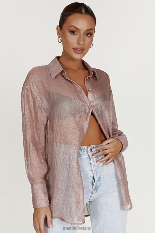 Meshki Molly Oversized Sheer Iridescent Shirt Clothing Taupe 6DX221105