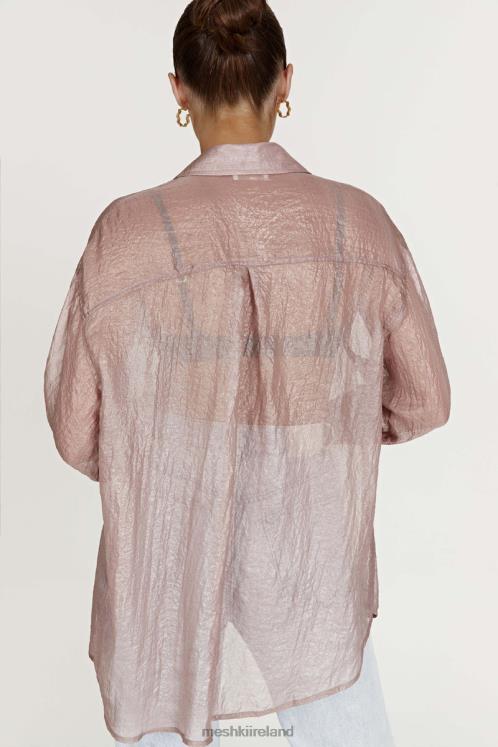 Meshki Molly Oversized Sheer Iridescent Shirt Clothing Taupe 6DX221105