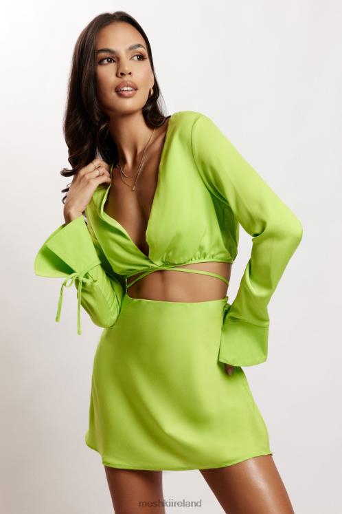 Meshki Rheanna Wrap Around Cropped Shirt Clothing Lime Green 6DX221193