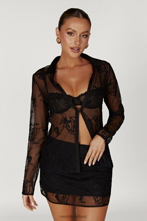 Meshki Vivica Embroidered Mesh Shirt Clothing Black 6DX22991