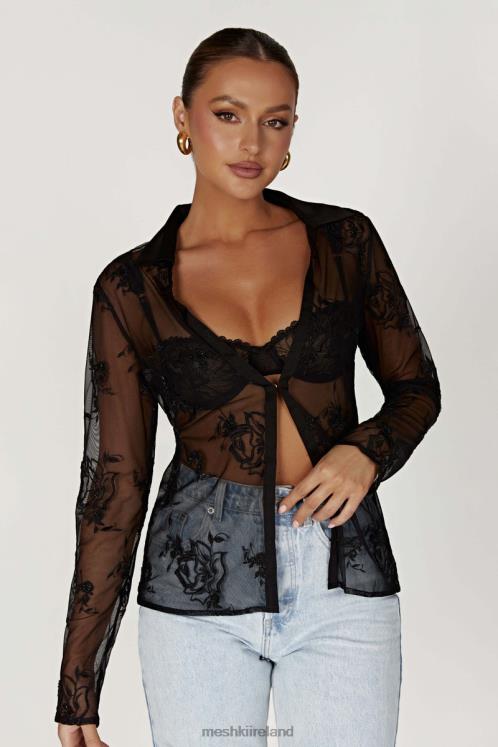 Meshki Vivica Embroidered Mesh Shirt Clothing Black 6DX22991
