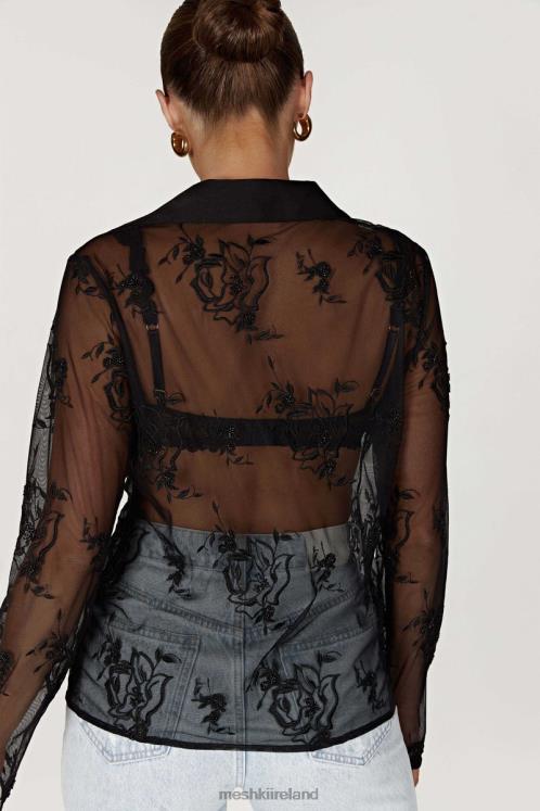 Meshki Vivica Embroidered Mesh Shirt Clothing Black 6DX22991