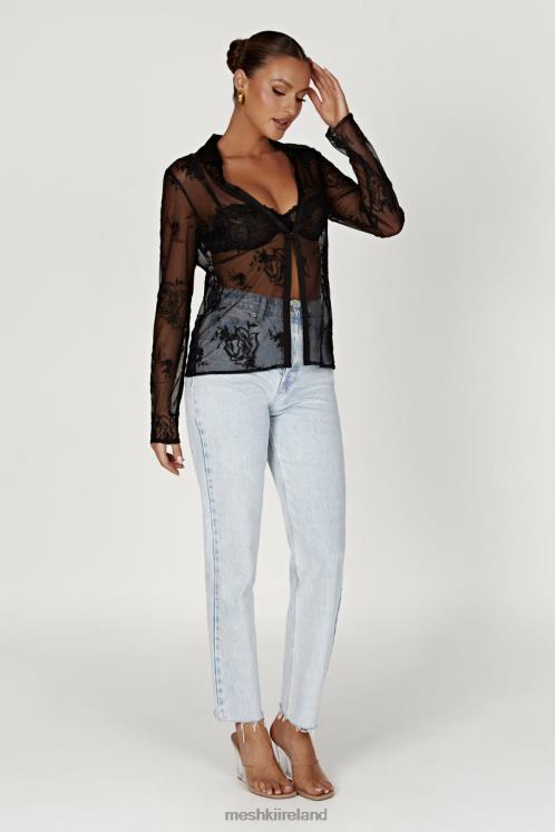 Meshki Vivica Embroidered Mesh Shirt Clothing Black 6DX22991