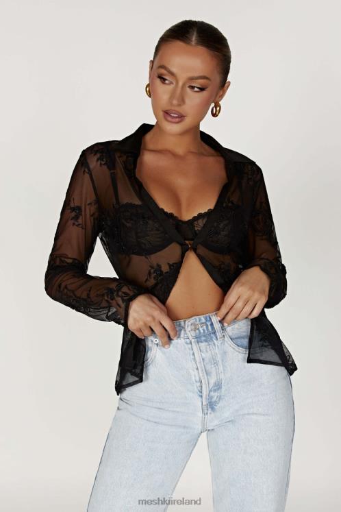 Meshki Vivica Embroidered Mesh Shirt Clothing Black 6DX22991