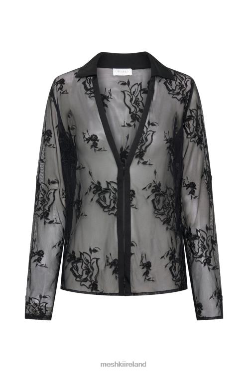 Meshki Vivica Embroidered Mesh Shirt Clothing Black 6DX22991
